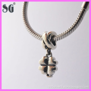 Sterling Silver Cute Dangling Beads_Rhodium Plated Beads Fit Euro Style Bracelets_Shiny Clover Sterling Silver Hang Beads